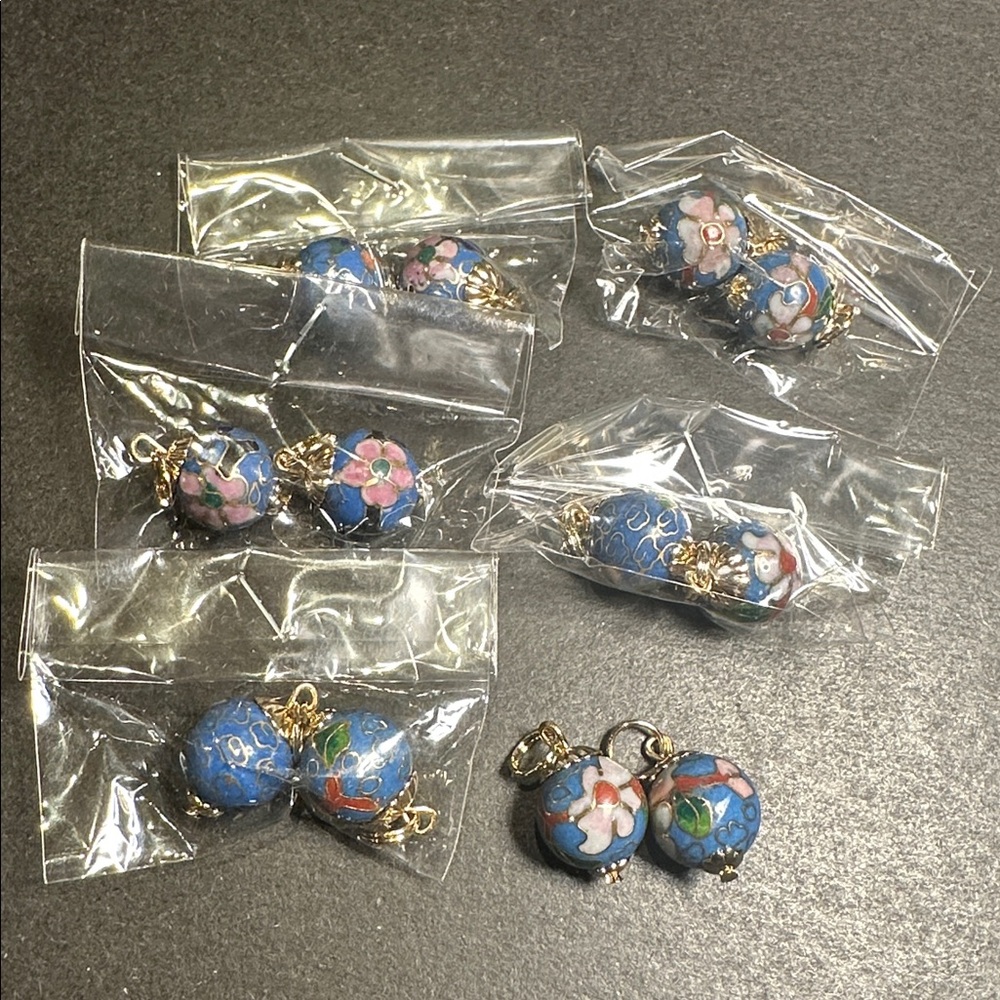Vintage 6 PAIRS of Blue Cloisonne Earrings Bundle